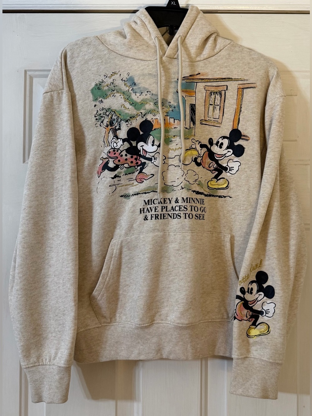 Disney Mickey & Minnie Beige Graphic Hoodie Sweatshirt